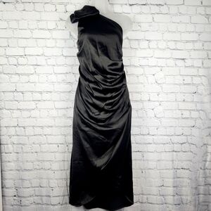 Nicole Miller Size 6 Black One-shoulder Dress With Bow Accent